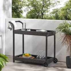 Savona Wicker Outdoor Serving Cart - Brown - Christopher Knight Home -Deals Patio Elegance Store GUEST f604d357 716c 431e a7cf 70c46b895069