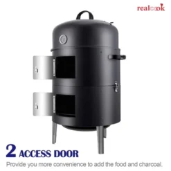 Realcook 17 Inch Vertical Heavy Duty Round Steel BBQ Charcoal Outdoor Smoker With Latch Locking System And Dual Entrance Doors, Black -Deals Patio Elegance Store GUEST f6a4548a e15b 4aa0 ba2f da85e7f88846