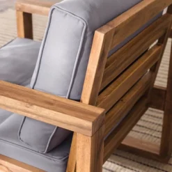 Galia 2pc Square Leg Acacia Wood Chair And Ottoman With Cushions - Brown - Saracina Home -Deals Patio Elegance Store GUEST f6f6e547 6294 449d 85a4 fb0c84615d8a