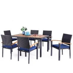 7pc Outdoor Dining Set With Rattan Stackable Chairs & Rectangle Acacia Wood Table - Captiva Designs -Deals Patio Elegance Store GUEST f71040d7 ec35 4f9a 902c ab061c115c04