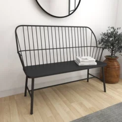 Traditional Outdoor Patio Bench - Black - Olivia & May -Deals Patio Elegance Store GUEST f8615af7 f5ba 4517 9877 5e5711938597