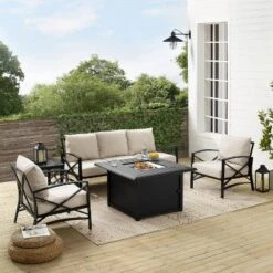 Kaplan 5pc Outdoor Sofa Set With Fire Table - Oatmeal - Crosley -Deals Patio Elegance Store GUEST f9995e4c 53a9 4910 bc03 1c974b67e5f6