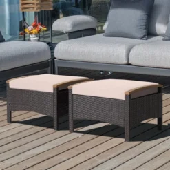 Costway Set Of 2 Patio Rattan Ottoman Footrest Cushions Wooden Handle Off WhiteBrownRedNavy -Deals Patio Elegance Store GUEST f9df6835 6406 4f31 b0ac 1efc7ef0fa09