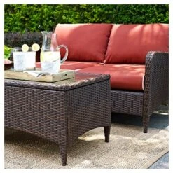 Kiawah 2 Piece Outdoor Wicker Seating Set With Chair & Ottoman - Sangria - Crosley -Deals Patio Elegance Store GUEST f9ff15de b2af 4985 9432 6b4b9564fa07