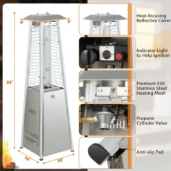 Costway 35'' Portable Tabletop Pyramid Patio Heater Stainless Steel Propane Gas 9500 BTU -Deals Patio Elegance Store GUEST fb2a0f77 3fc6 4c67 a483 2488aa67cd21