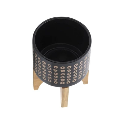 5.25" Ceramic Planter On Stand Brown - Sagebrook Home 3 5.25" Ceramic Planter On Stand Brown - Sagebrook Home - Image 3