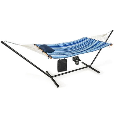 Costway Hammock Chair Stand Set Cotton Swing W/ Pillow Cup Holder Indoor Outdoor 9 Costway Hammock Chair Stand Set Cotton Swing W/ Pillow Cup Holder Indoor Outdoor - Image 9