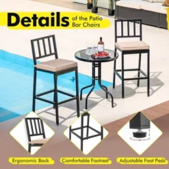 Costway Set Of 2 Patio Metal Bar Stools Outdoor Bar Height Dining Chairs With Cushion -Deals Patio Elegance Store GUEST fcb1e7e2 17d4 41f8 a12d 15d52f1983fd
