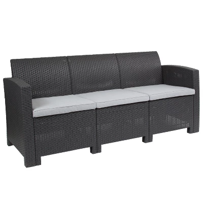 Merrick Lane Outdoor Furniture Resin Sofa Faux Rattan Wicker Pattern Patio 3-Seat Sofa With All-Weather Cushions 14 Merrick Lane Outdoor Furniture Resin Sofa Faux Rattan Wicker Pattern Patio 3-Seat Sofa With All-Weather Cushions - Image 14