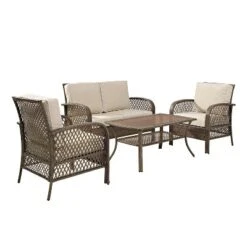 Tribeca 4pc Outdoor Wicker Conversation Set - Sand/Driftwood - Crosley -Deals Patio Elegance Store GUEST fdc569f1 27ae 4722 ad80 b582d94f6917