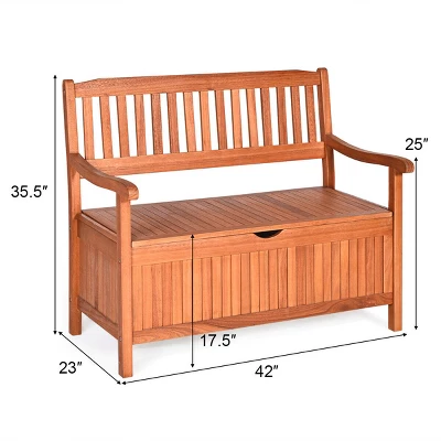 Costway 42'' Storage Bench Deck Box Solid Wood Seating Container Tools Toys W/Backrest 4 Costway 42'' Storage Bench Deck Box Solid Wood Seating Container Tools Toys W/Backrest - Image 4