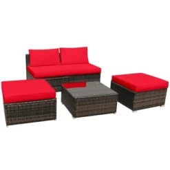 Tangkula 5-Piece Outdoor Rattan Wicker Sofa Set Lounge Chair With Red Cushions -Deals Patio Elegance Store GUEST ff465239 59c4 4797 8219 c8a44f9ba546